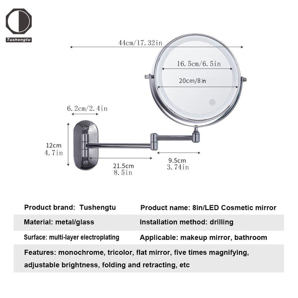 Tushengtu 8 wall mounted vanity mirror, 1X and 10X magnifying rotary –  TUSHENGTU