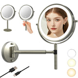 TUSHENGTU LED Rechargeable Makeup Vanity Mirror with Lights 7" Wall-Mounted or Handheld Bathroom Shaving Mirror 10X Magnification , also suitable as a Desktop Mirror.