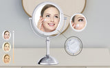 TUSHENGTU Makeup vanity mirror with lights, desk 10x Magnifying mirror, 3 Color LED, Nickel Finish and 360° Rotation and USB Recharge.(106N10X)