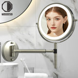 TUSHENGTU LED Rechargeable Makeup Vanity Mirror with Lights 8" Wall-Mounted or Handheld Bathroom Shaving Mirror 10X Magnification , also suitable as a Desktop Mirror.