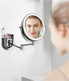 TUSHENGTU Makeup vanity mirror with lights, 8" wall-mounted bathroom shaving mirror with 10X magnification and storage box, LED rechargeable (8CBU-C10X).