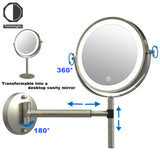 TUSHENGTU LED Rechargeable Makeup Vanity Mirror with Lights 8" Wall-Mounted or Handheld Bathroom Shaving Mirror 10X Magnification , also suitable as a Desktop Mirror.