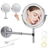 TUSHENGTU LED Rechargeable Makeup Vanity Mirror with Lights 7" Wall-Mounted or Handheld Bathroom Shaving Mirror 10X Magnification , also suitable as a Desktop Mirror.