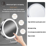 Tushengtu 8 "wall mounted vanity mirror, 1X and 10X magnifying rotary adjustment mirror, 54 super bright LED beads, intelligent brightness adjustment vanity mirror, 3 light colors