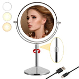 TUSHENGTU 8" Makeup Mirror with Lights and 10x Magnification LED Rechargeable, 360° Rotating Adjustment,Vanity Swivel Mirror 3 Colors (T840-C-10X)