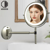 TUSHENGTU LED Rechargeable Makeup Vanity Mirror with Lights 8" Wall-Mounted or Handheld Bathroom Shaving Mirror 10X Magnification , also suitable as a Desktop Mirror.