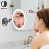 Tushengtu 9.5 "wall mounted vanity mirror, plug-in magnifier 7X magnifying rotary adjusting mirror, 60 super bright LED beads, intelligent brightness adjusting vanity mirror, 3 lighting colors