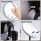 Tushengtu 9.5 "personal vanity mirror, 1X and 10X magnifying rotary adjustment mirror surface, 60 super bright LED beads intelligent brightness adjustment makeup mirror, 3 light colors