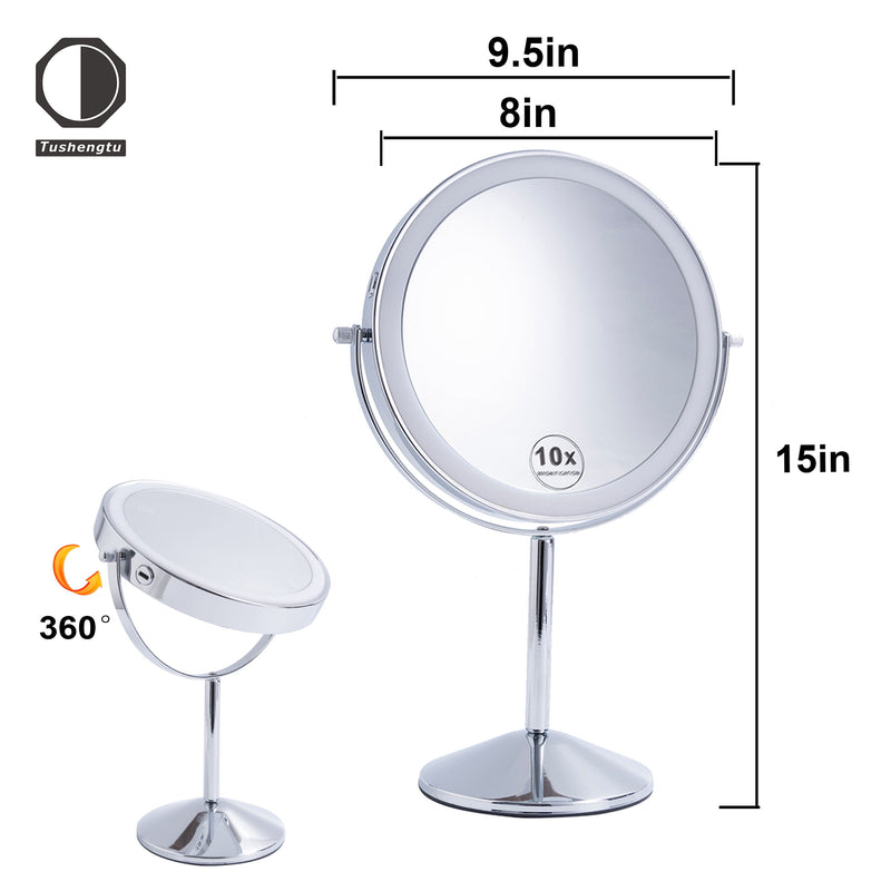 TUSHENGTU 8" Vanity Makeup Mirror with Lights 8" 10X Magnification Desk Mirror,LED Rechargeable (710C)