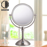 TUSHENGTU Makeup vanity mirror with lights, desk 10x Magnifying mirror, 3 Color LED, Nickel Finish and 360° Rotation and USB Recharge.(106N10X)
