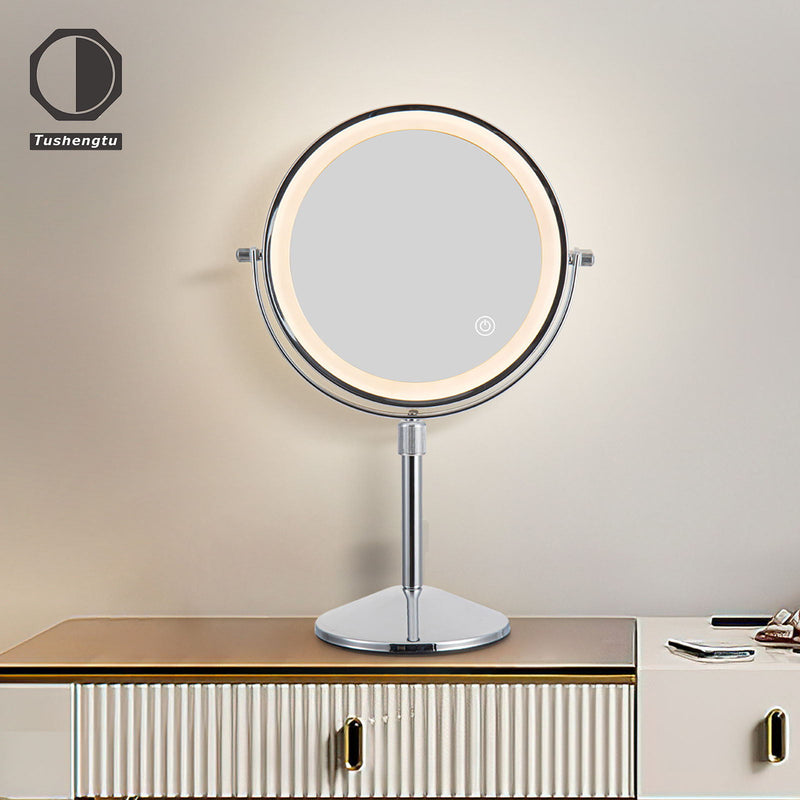 TUSHENGTU 8" Makeup Mirror with Lights and 10x Magnification LED Rechargeable, 360° Rotating Adjustment,Vanity Swivel Mirror 3 Colors (T840-C-10X)