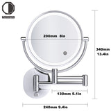 Tushengtu 8 "wall mounted vanity mirror, plug-in vanity mirror, 1X and 10X magnifying rotary adjusting mirror, 54 super bright LED beads, intelligent brightness adjusting vanity mirror, 3 kinds of lighting colors