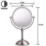 TUSHENGTU Makeup vanity mirror with lights, desk 10x Magnifying mirror, 3 Color LED, Nickel Finish and 360° Rotation and USB Recharge.(106N10X)
