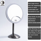 Tushengtu 9.5 "personal vanity mirror, 1X and 10X magnifying rotary adjustment mirror surface, 60 super bright LED beads intelligent brightness adjustment makeup mirror, 3 light colors