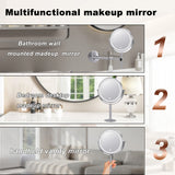 TUSHENGTU LED Rechargeable Makeup Vanity Mirror with Lights 7" Wall-Mounted or Handheld Bathroom Shaving Mirror 10X Magnification , also suitable as a Desktop Mirror.