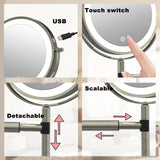 TUSHENGTU LED Rechargeable Makeup Vanity Mirror with Lights 8" Wall-Mounted or Handheld Bathroom Shaving Mirror 10X Magnification , also suitable as a Desktop Mirror.