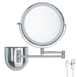 TUSHENGTU Makeup vanity mirror with lights, 8" wall-mounted bathroom shaving mirror with 10X magnification and storage box, LED rechargeable (8CBU-C10X).