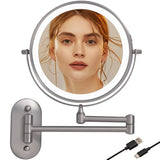 TUSHENGTU 8”Wall Mounted Makeup Mirror with Intelligent Light Control-10X Magnification, Rotatable Mirror, Adjustable Brightness and Color Temperature